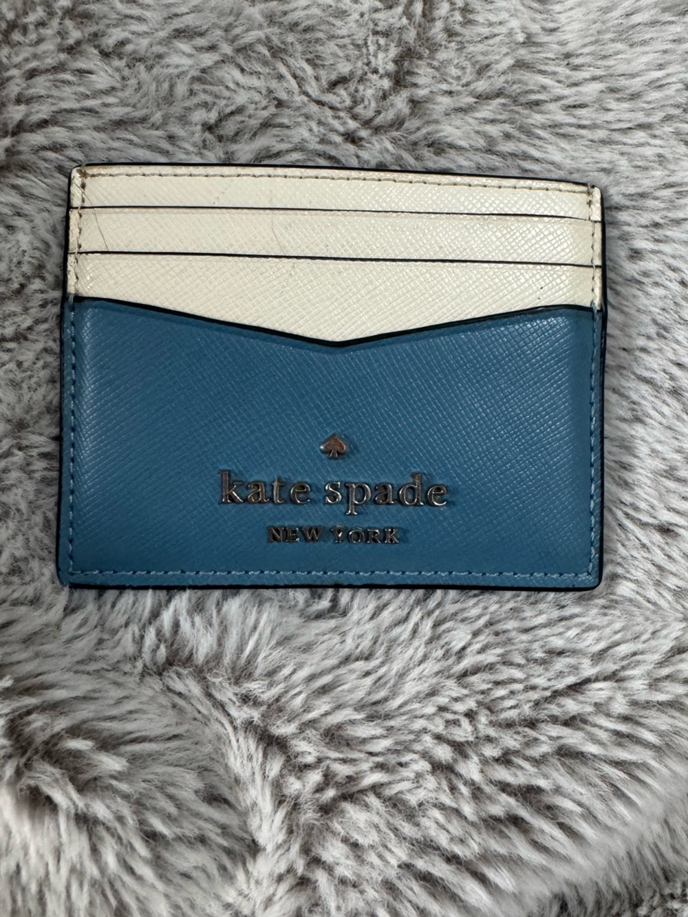 kate spade Blue and Cream Saffiano Card Holder with Logo